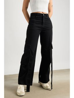 FREAKINS - Womens Smoky Black Cargo Trousers