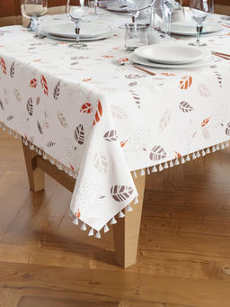 Encasa Homes - Silky Polyester Table Cloth for 4 Seater Square Table, White