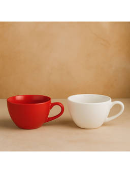 BlackCarrot - Animal Bone Ash Free Red & White Porcelain Coffee Mugs Set of 2
