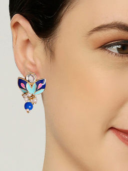 OOMPH - Blue Meenakari Drop Earrings Floral Design for Women