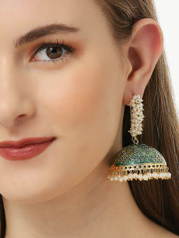 OOMPH - Meenakari Enamel & Pearls Large Ethnic Jhumka Earrings for Women