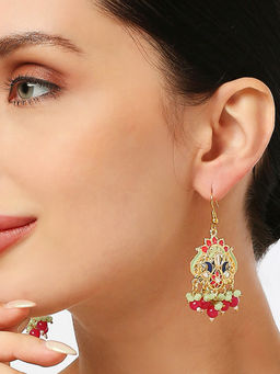 OOMPH - Pink Mint Green Meenakari Peacock Small Ethnic Drop Earrings for Women