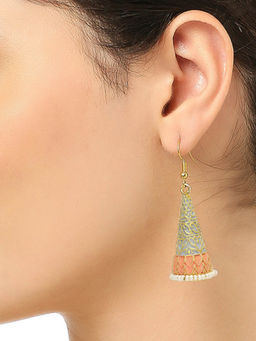 OOMPH - Grey Peach Pink Meenakari Conical Drop Earrings for Women