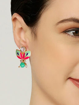 OOMPH - Mint Green Meenakari Earrings Floral Design for Women