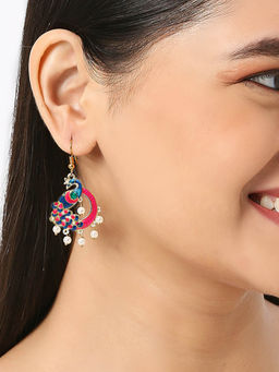 OOMPH - Meenakari Ethnic Peacock Design Drop Earrings for Women