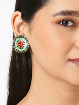 OOMPH - Mint Green Red Meenakari Enamel Stud Earrings