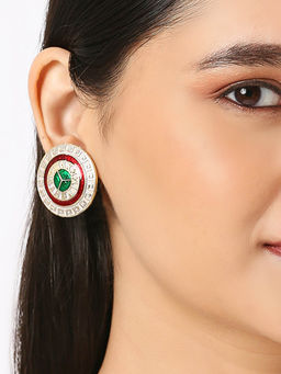 OOMPH - Grey Red Meenakari Enamel Stud Earrings