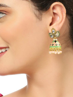 OOMPH - Multi Colored Meenakari Kundan Pearls Ethnic Jhumka Earrings