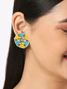 OOMPH - Yellow Firozi Turquoise Blue Meenakari Enamel Stud Earrings