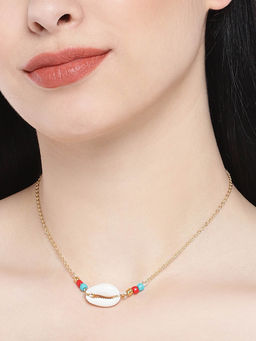 OOMPH - Gold Tone Sea Shell Bead Bohemian Fashion Necklace for Women