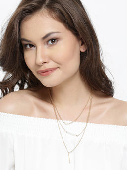 OOMPH - Gold Beads Charm Multi Layered Strand Fashion Necklace for Women