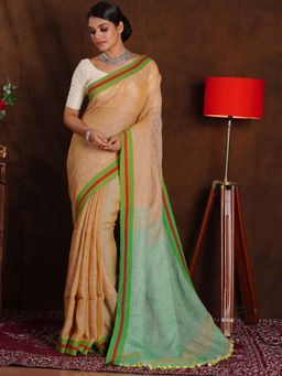 Beatitude - Faded Brown Shade Handwoven Linen Saree with Unstitched Blouse
