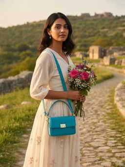 ATTAACHE ACCESSORIES - Womens Blue Sling Bag With Detachable Strap (S)