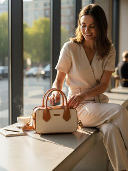 ATTAACHE ACCESSORIES - Womens Tan White Sling Bag With Detachable Strap (M)