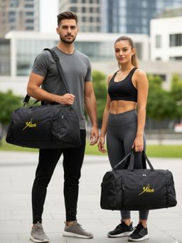 Yelloe - Unisex Solid Black Duffle Bag With Detachable Strap (L)