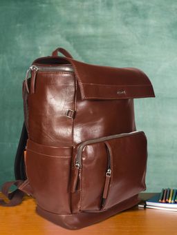 Sassora - Genuine Leather Anti-Theft Laptop Backpack - Tan (L)