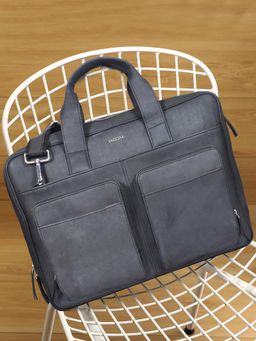 Sassora - Genuine Leather 17 Inch Laptop Messenger Bag with Detachable Strap - Grey (L)