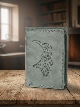 Sassora - Men's RFID Blocking Leather Embossed Animal Design Wallet - Grey (L)