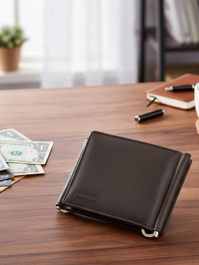 Leather RFID Slim 12 Card Slots Money Clip Wallet - Brown (L)