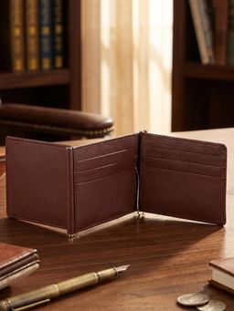 Sassora - Leather RFID Slim 12 Card Slots Money Clip Wallet - Brown (L)