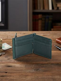 Sassora - Leather RFID Slim 12 Card Slots Money Clip Wallet - Navy Blue (L)