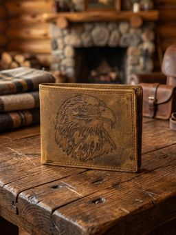 Sassora - Leather RFID Blocking Embossed Eagle Design Wallet - Tan (L)