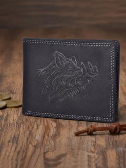 Sassora - Leather High Capacity Embossed Design Bifold Wallet - Black (L)