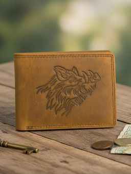 Sassora - Leather High Capacity Embossed Design Bifold Wallet - Tan (L)