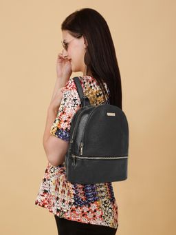 Teakwood - Womens Stylish Black Texture Leather Backpack