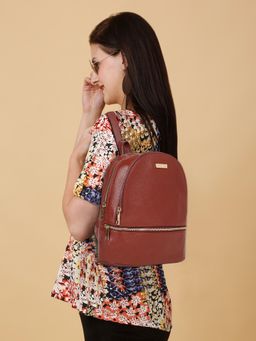 Teakwood - Womens Stylish Red Texture Leather Backpack