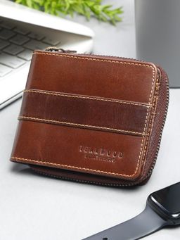 Teakwood - Men Brown Solid Zip Around Wallet