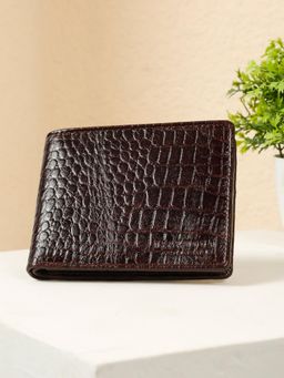 Teakwood - Men's Brown Croco Texture Leather Bi-Fold Wallet