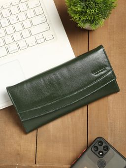 Teakwood - Women Green Solid Two Fold Leather Wallet
