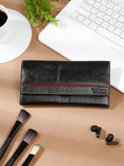 Teakwood - Women Black Leather Two Fold Wallet
