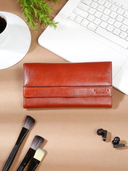 Teakwood - Women Tan Leather Two Fold Wallet