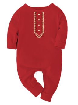 Zeezeezoo - Baby Red Cotton Printed Full Sleeves Romper