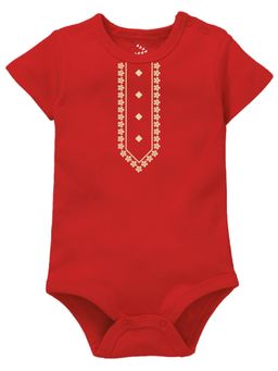 Zeezeezoo - Baby Red Printed Cotton Onesies