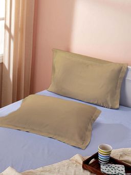 Sleeping Owls- because your sleep matters - Taupe Plain Pillow Covers (Pack Of 2)