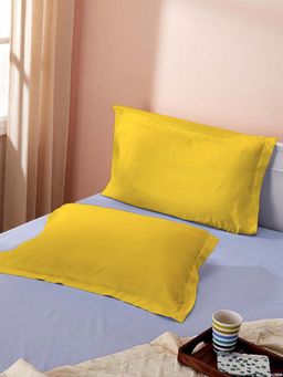 Sleeping Owls- because your sleep matters - Yellow Plain Pillow Covers (Pack Of 2)