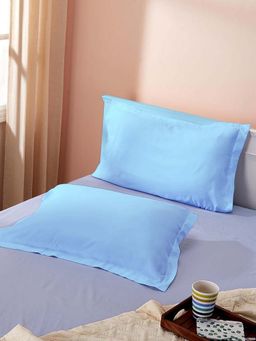 Sleeping Owls- because your sleep matters - Sky Blue Plain Pillow Covers (Pack Of 2)