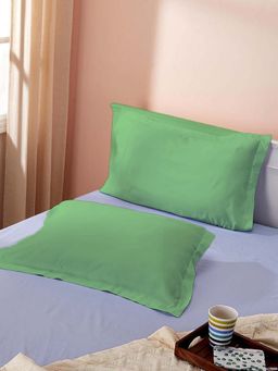 Sleeping Owls- because your sleep matters - Moss Green Plain Pillow Covers (Pack Of 2)