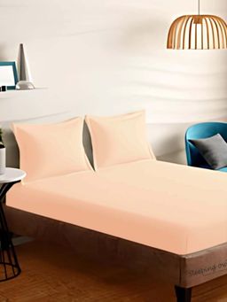 Sleeping Owls- because your sleep matters - Peach Solid Bedsheet With 2 Pillow Covers (Super King)
