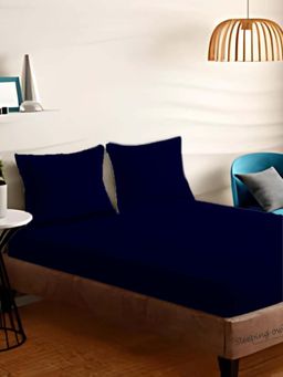 Sleeping Owls- because your sleep matters - Navy Blue Bedsheet With 2 Pillow Covers (Super King)