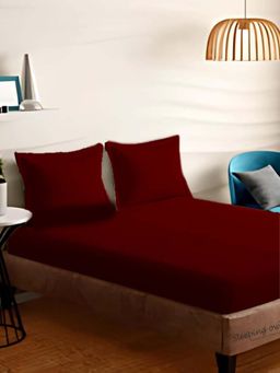 Sleeping Owls- because your sleep matters - Maroon Solid Bedsheet With 2 Pillow Covers (Super King)