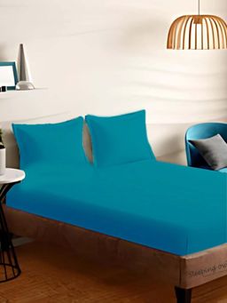 Sleeping Owls- because your sleep matters - Blue Solid Bedsheet With 2 Pillow Covers (Super King)