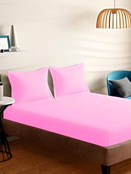 Sleeping Owls- because your sleep matters - Pink Solid Bedsheet With 2 Pillow Covers (Super King)