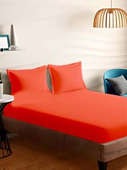 Sleeping Owls- because your sleep matters - Orange Solid Bedsheet With 2 Pillow Covers (Super King)