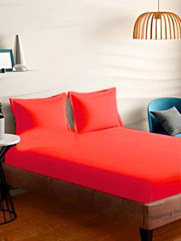 Sleeping Owls- because your sleep matters - Red Solid Bedsheet With 2 Pillow Covers (Super King)