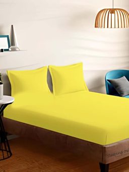 Sleeping Owls- because your sleep matters - Yellow Solid Bedsheet With 2 Pillow Covers (Super King)