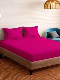Sleeping Owls- because your sleep matters - Hot Pink Solid Bedsheet With 2 Pillow Covers (Super King)